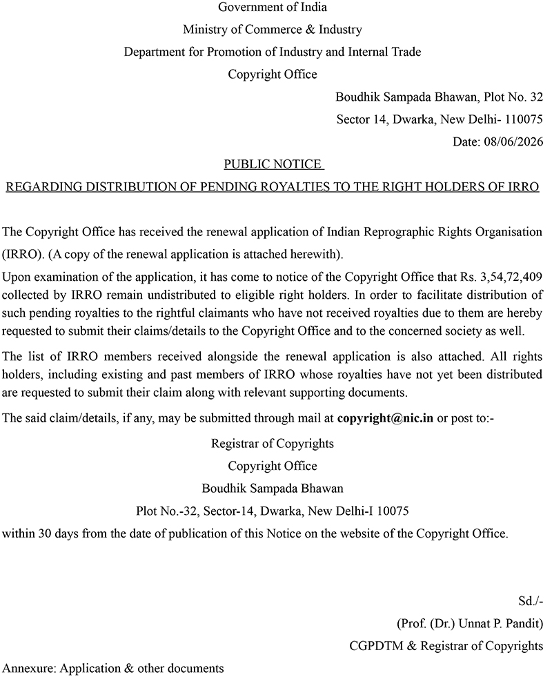 Important Public Notice - IRRO